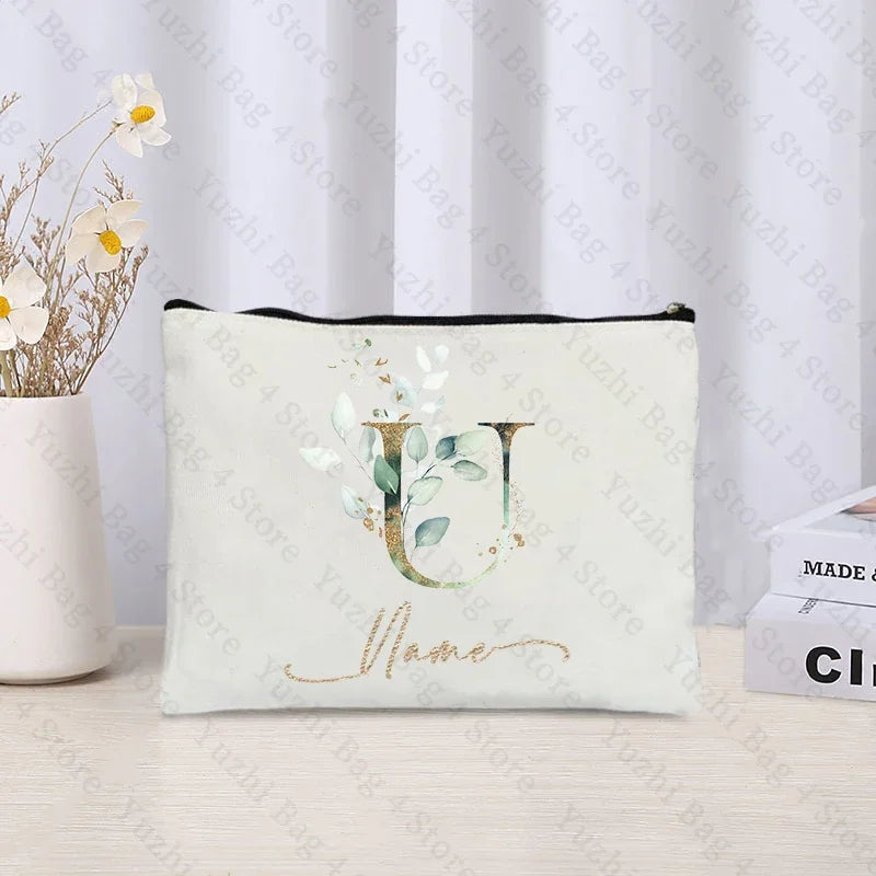 26 letters Flowers Custom Name Printed Makeup Bag Bridesmaid Wedding Makeup Box Gift Organizer Travel perfume Toilet Side Bag