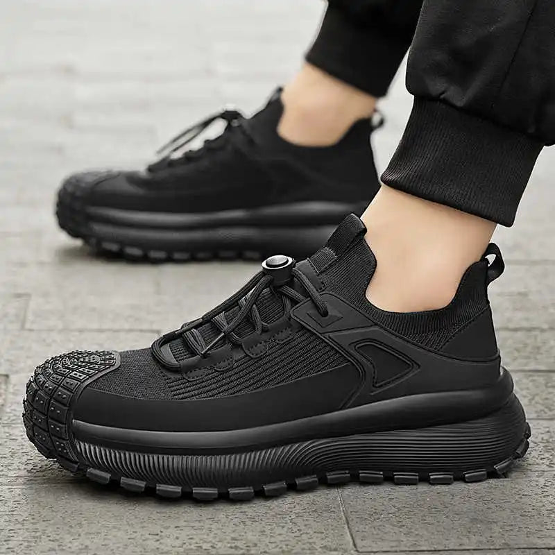 Black Men Knitted Sneakers Summer New Designer Trend Breathable Thick Bottom Casual Shoes Anti-slip Soft Men Running Sport Shoes