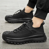 Black Men Knitted Sneakers Summer New Designer Trend Breathable Thick Bottom Casual Shoes Anti-slip Soft Men Running Sport Shoes