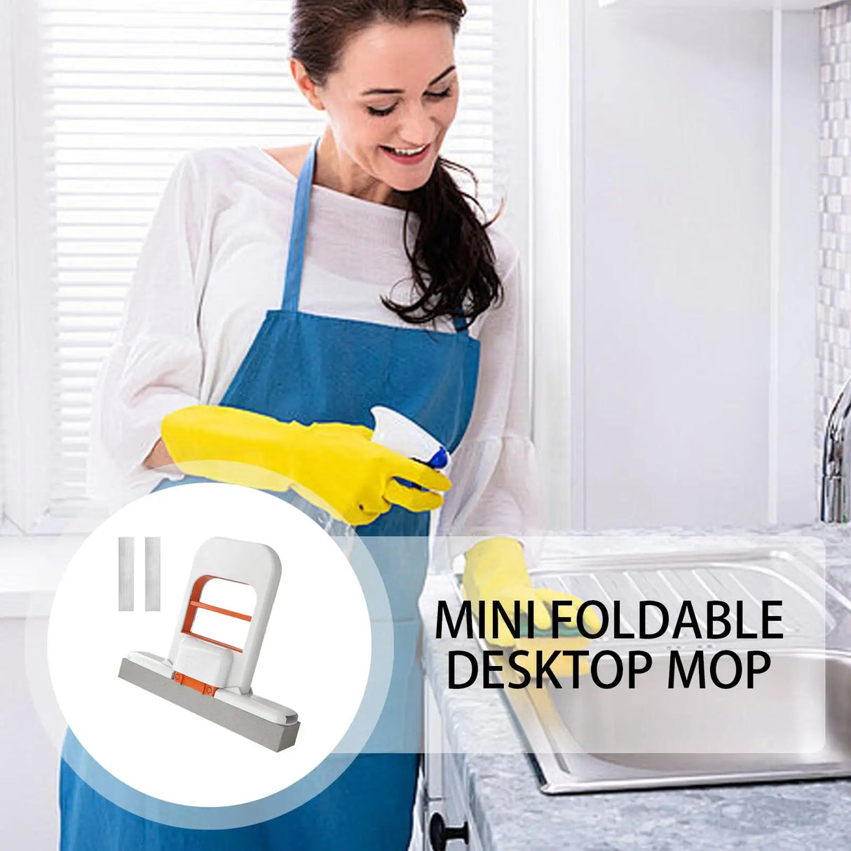 Portable Mini Cleaning Mop Small Desktop Cleaning Short Handle Mop With 3 Replacement Sponge Heads Housekeeping Tool For Corners