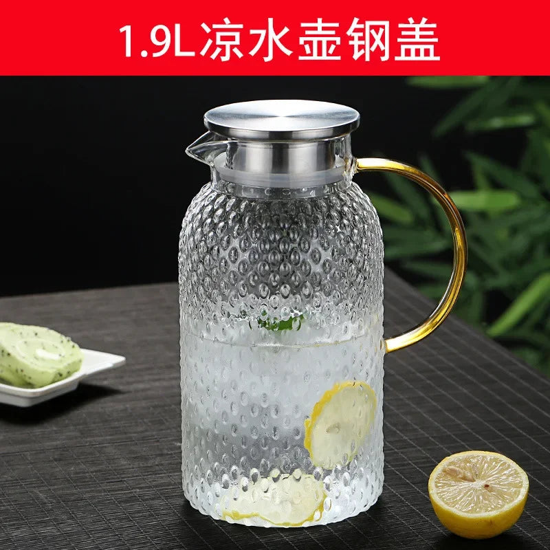 Glass Pitcher Glass Pitcher With Lid High Borosilicate Glass Heavy Duty Water Pitcher For Cold/Hot Drinks Iced Tea Juice Milk