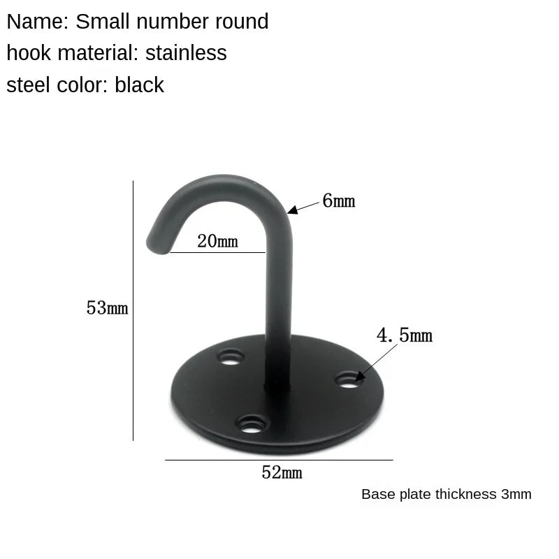 Black Stainless Steel Wall Hook Heavy Duty Fixed Pad Eye Plate Deck Door Buckle U/J-Shaped Heavy Duty Ceiling Mount Hanger