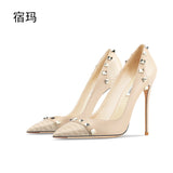 Women's Shoes luxury woman shoes 2024 Heels For Women Fashion Designer Brand Pumps Stiletto Rivets High Heels Pointed Toe 10cm