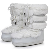 y2k Black Fur Boots for Women Snow Boots 2025 Winter Faux Fur Boots Fluffy Fuzzy Furry Faux Fur Boots Waterproof Mid-calf Boots