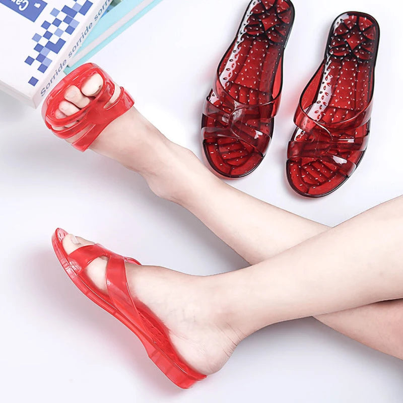 Women's Sandals Sandals Sandals Summer Jelly Shoes Flat Slippers Household Flip-Flops Outdoor Retro Sandals Transparent Slippers