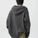 Spring Gray Woollen Knitted Cardigan Hooded Sweater For Men Pockets Korean Fashion Knitwear Jacket Y2K Vintage Jumpers Hombre