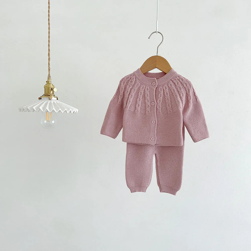 2Pcs Baby Boy Clothes Set Soft Knit Cotton Baby Boy Sweater + Pants Kids Outfit Spring