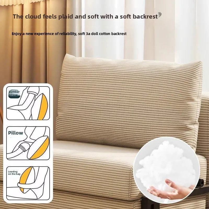 Sofa Bed, Foldable Single Push-pull Bed for Living Room, Study Room and Balcony, Retro Fabric Sofa for Small Apartment, Corduroy