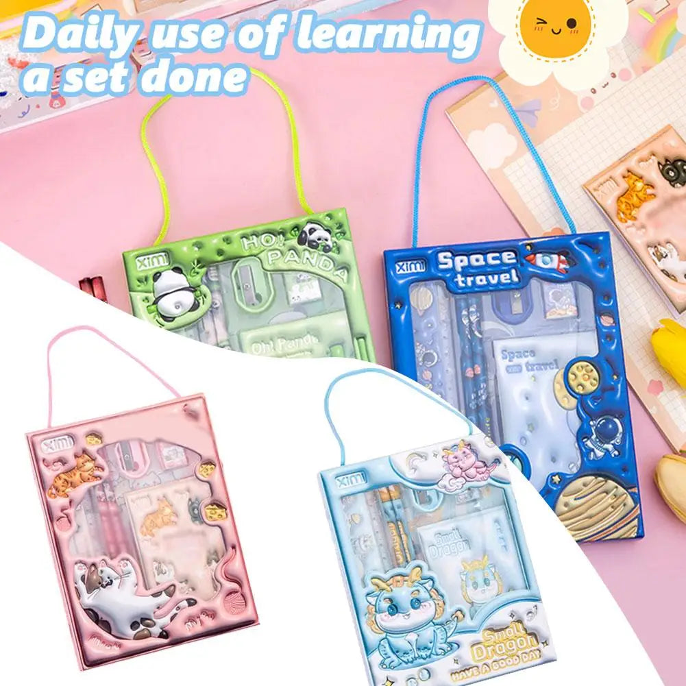 1 Set Cartoon Stationery Set for The Beginning of The School Year Pencil, Notebook,Ruler, Eraser Set Student Stationery Supplies