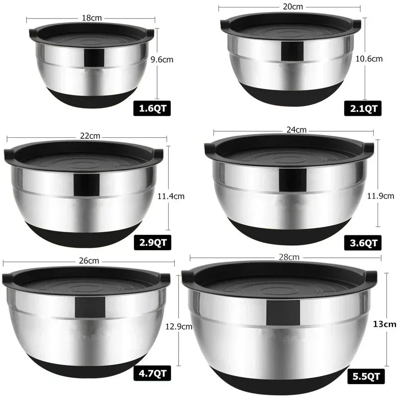 Multiple sizes Stainless Steel Basin Salad Bowl Egg Beater Bowl Silicone Base Thick Cooking Basin Salad Basin Baking Mixing Bowl