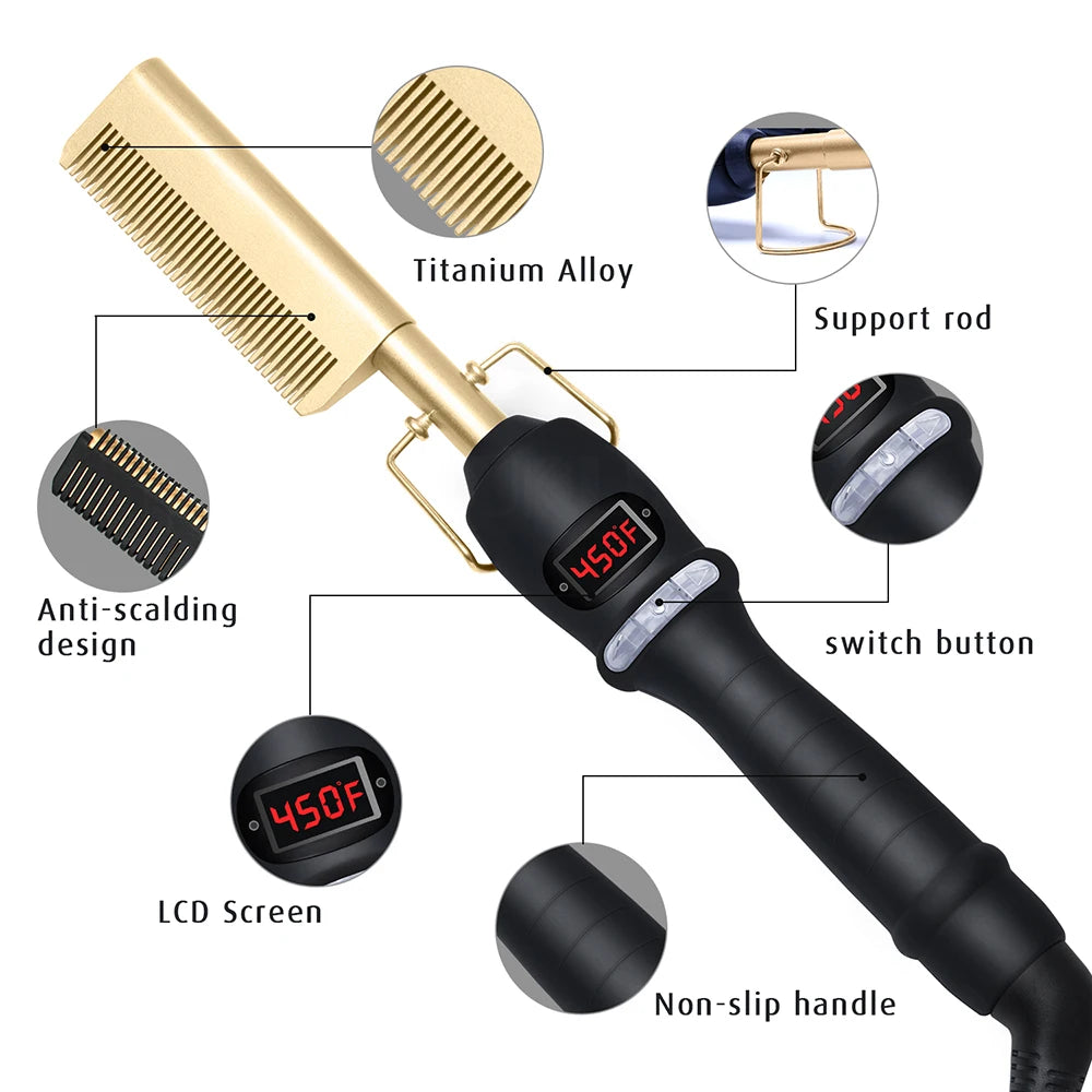 Hair Straightener Brush Smoothing Iron Hot Comb Straightener for Wigs Professional Hair Straightening Brush Ceramic Hair Curler