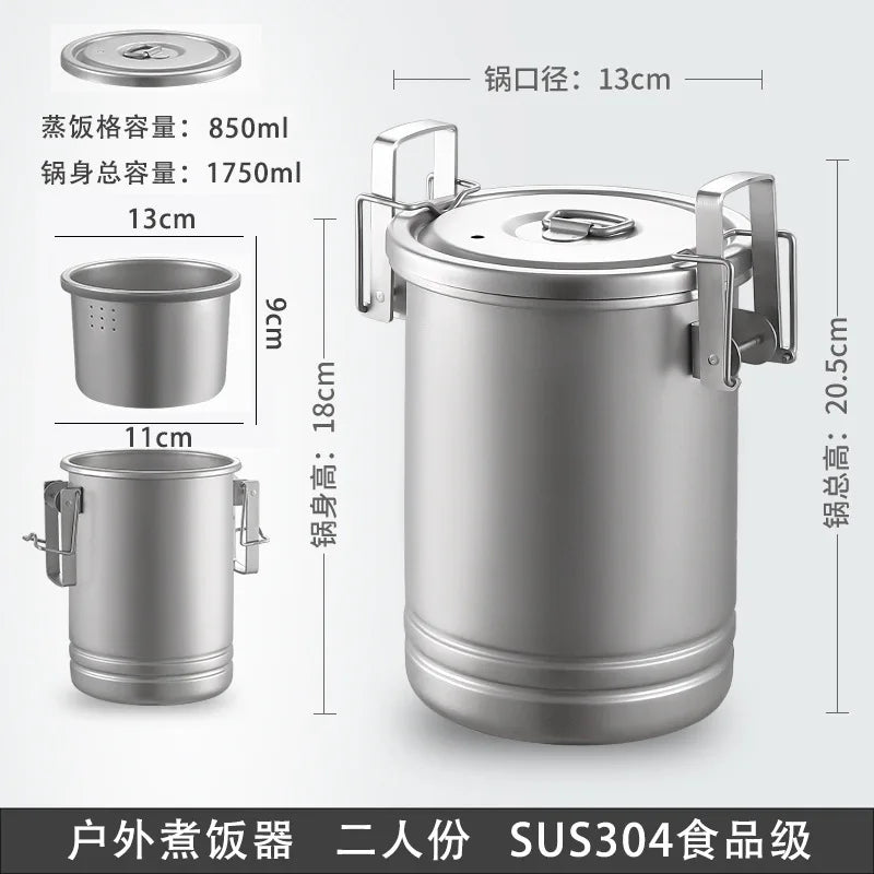 Camping Steel Cooking Pot Steam Pot Noodle Rice Cooker Combine Set