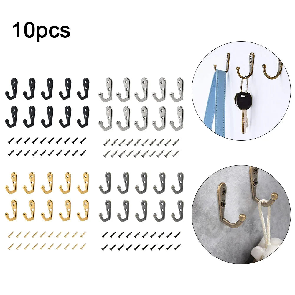 10PCS Retro Wall Hooks Hangers Door Wall Mounted Coat Hooks With Screws Suction Heavy Load Rack For Kitchen Bathroom Accessories
