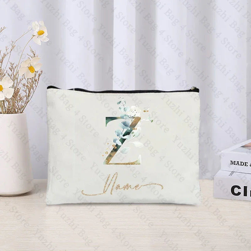 26 letters Flowers Custom Name Printed Makeup Bag Bridesmaid Wedding Makeup Box Gift Organizer Travel perfume Toilet Side Bag