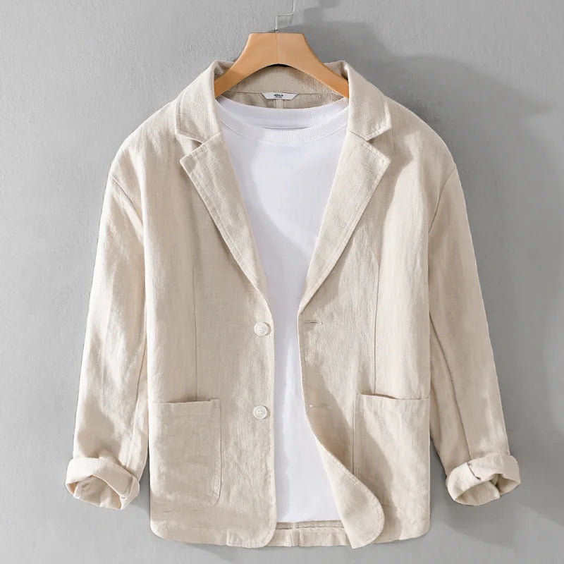 Y803 Spring Autumn Good Quality Linen Blazer For Men Business Casual Solid Color Simple Double Buttons Thin Male Suits Jackets
