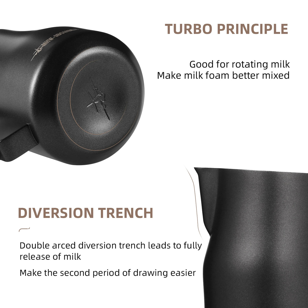MHW-3BOMBER Milk Frothing Pitcher 350/450/520ml Milk Frother Cup Espresso Steaming Pitcher Stainless Steel Milk Frother Jug
