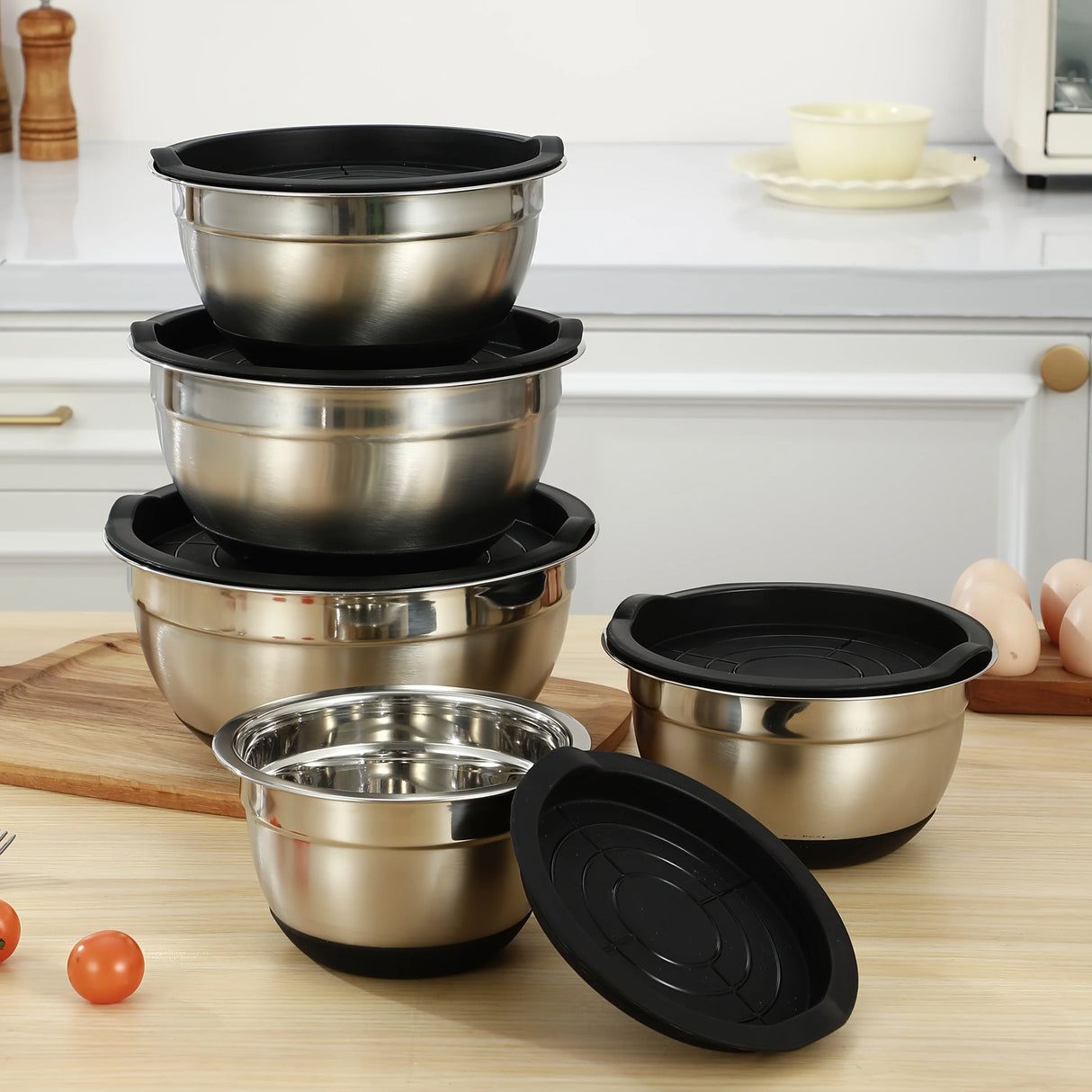 Lided mixing bowl set, 5 stainless steel mixing bowls, perfect for kitchen cooking, baking, and serving