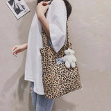 Leopard Print Casual Handbag Canvas Shoulder Bag Ladies Fashion Tote Bags