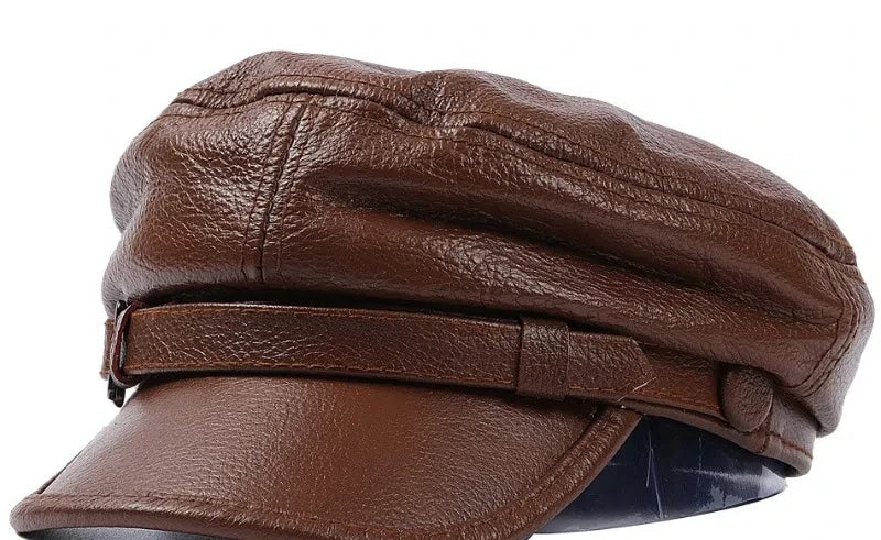 REAL COWHIDE Genuine Leather Greek Fisherman Sailor Fiddler Driver Hat Flat Cap for Men Women