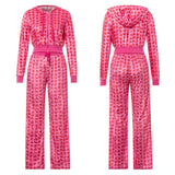Women's Pants Suits Female Short Coat Heart Print Long Sleeve Tops with Zipper and Pockets Women's Clothes for Spring Fall 2024