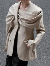 TWOTWINSTYLE Solid Minimalist Blazer For Women Scarf Collar Long Sleeve Patchwork Pocket Asymmetrical Blazers Female Fashion New