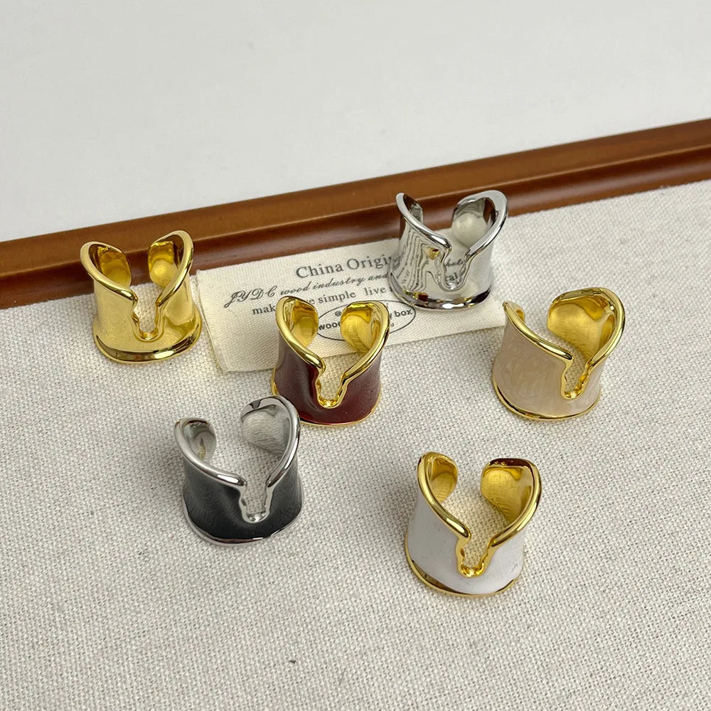 Retro Irregular Glossy Glazed Metal Open Ring for Women