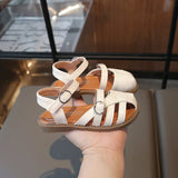 Girls School Sandals Summer New Kids Causal Gladiator Sandals Toes-covered Children Fashion Woven Flat Sandals Trend Soft Bottom