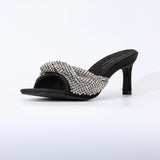 Rhinestone Sandals Black Heels for Women Luxury Shoes 2024 Designer Sandals Wedding Evening Dress Stripper Heels