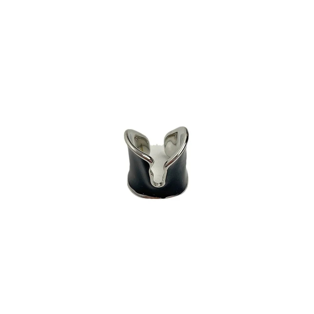 Retro Irregular Glossy Glazed Metal Open Ring for Women