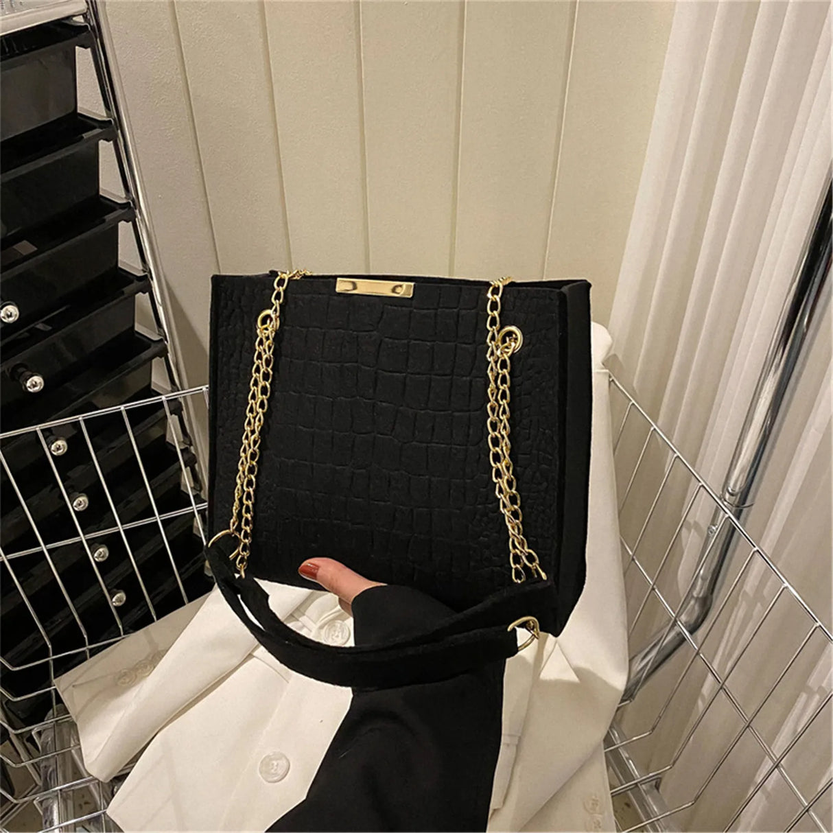 Casual Women Shoulder Bags Felt Clutch Handbags Portable Tote Bags