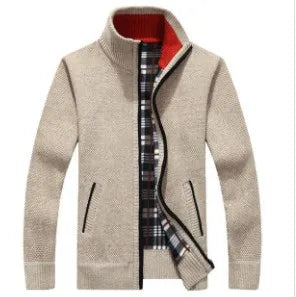 New Autumn and Winter Cardigan Sweater for Men, Warm Thick Loose Casual Stand Up Collar Knitted Zipper Cardigan