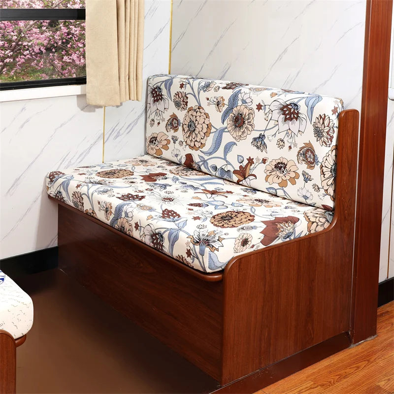 2pcs/set Elastic RV Dinette Cushions Covers Floral Print Spandex Armless Sofa Cover Camper Car Bench Cover Furniture Protector