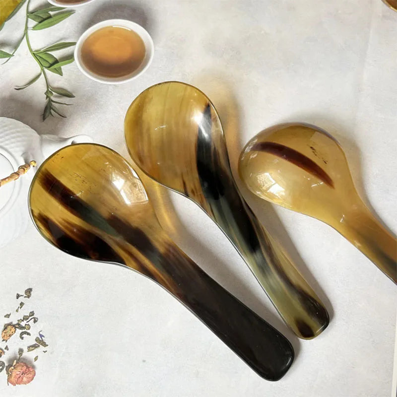 Kitchen Ladles Water Buffalo Horn Spoon Exquisite Western Cuisine Spoon Creative Dessert Spoon Long Handled Spoon Horn Products