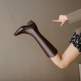 Kaky's New Square Head Cowhide Mid Heel Genuine Leather Cowhide Women's Boots High Sleeve Boots Long Boots Western Boots