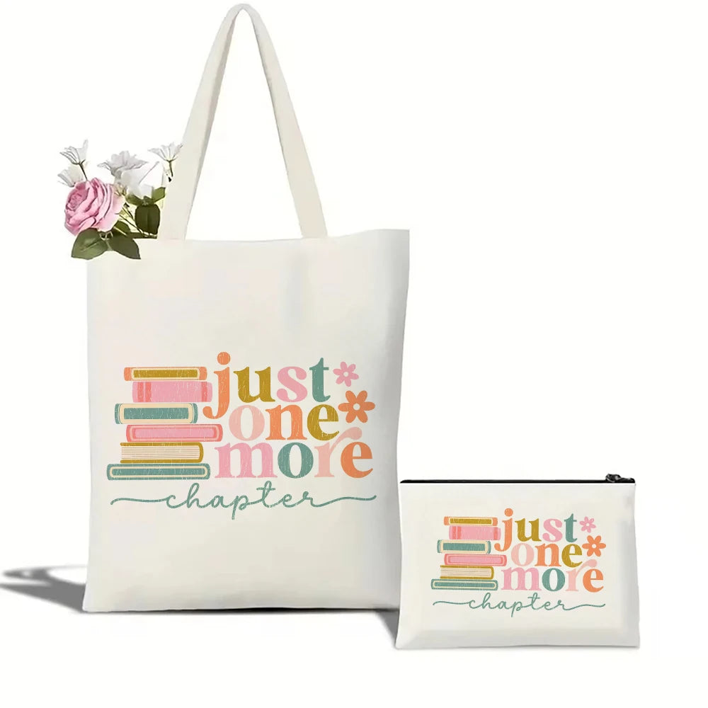 Just One More Chapter Canvas Tote Bag Library Book Bag Booktrovert Tote Bag Book Lover Tote Bag Canvas Handbag Makeup Bag Set