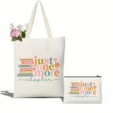 Just One More Chapter Canvas Tote Bag Library Book Bag Booktrovert Tote Bag Book Lover Tote Bag Canvas Handbag Makeup Bag Set