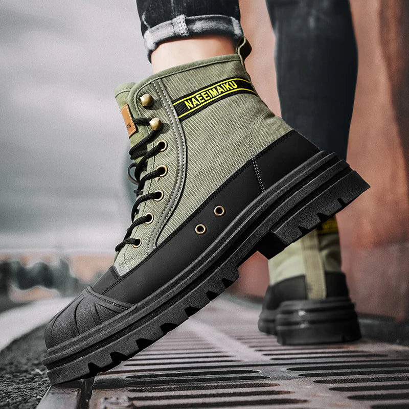Men's boots four seasons high-top casual boots canvas boots soft-soled non-slip thick-soled outdoor boots fashion tooling boots