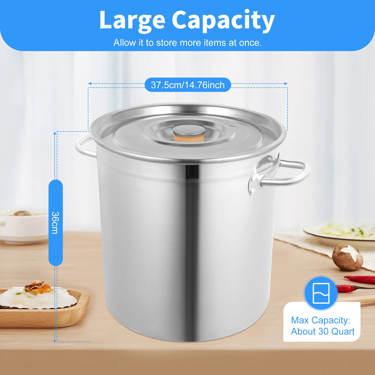 Cooking Pot, 35 L Catering Stock Pot, Cooking Pot with Stainless Steel Lid and Handles, Large Cooking Pot for Cooking, Stewing