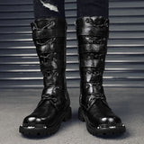 2025 High Leather Boots Men Black Boots Gothic Punk Motorcycle Boots Men Big Size 46 Comfy Platform Boots for Men Tooling Boots