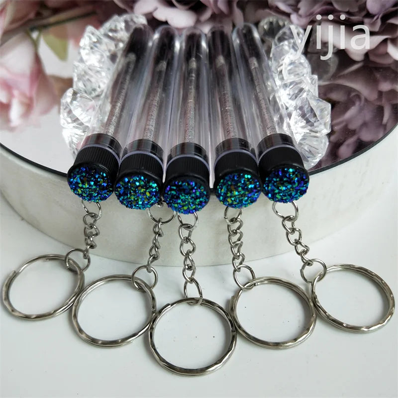 10pcs Disposable Eyelash Brush With Tube Applicator Eyelash Extension Makeup Brush With Keychain Gold Keychain Silver Keychain