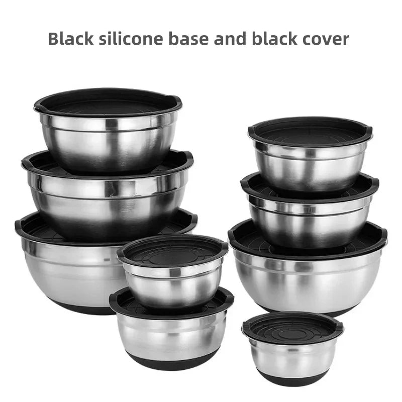 Multiple sizes Stainless Steel Basin Salad Bowl Egg Beater Bowl Silicone Base Thick Cooking Basin Salad Basin Baking Mixing Bowl
