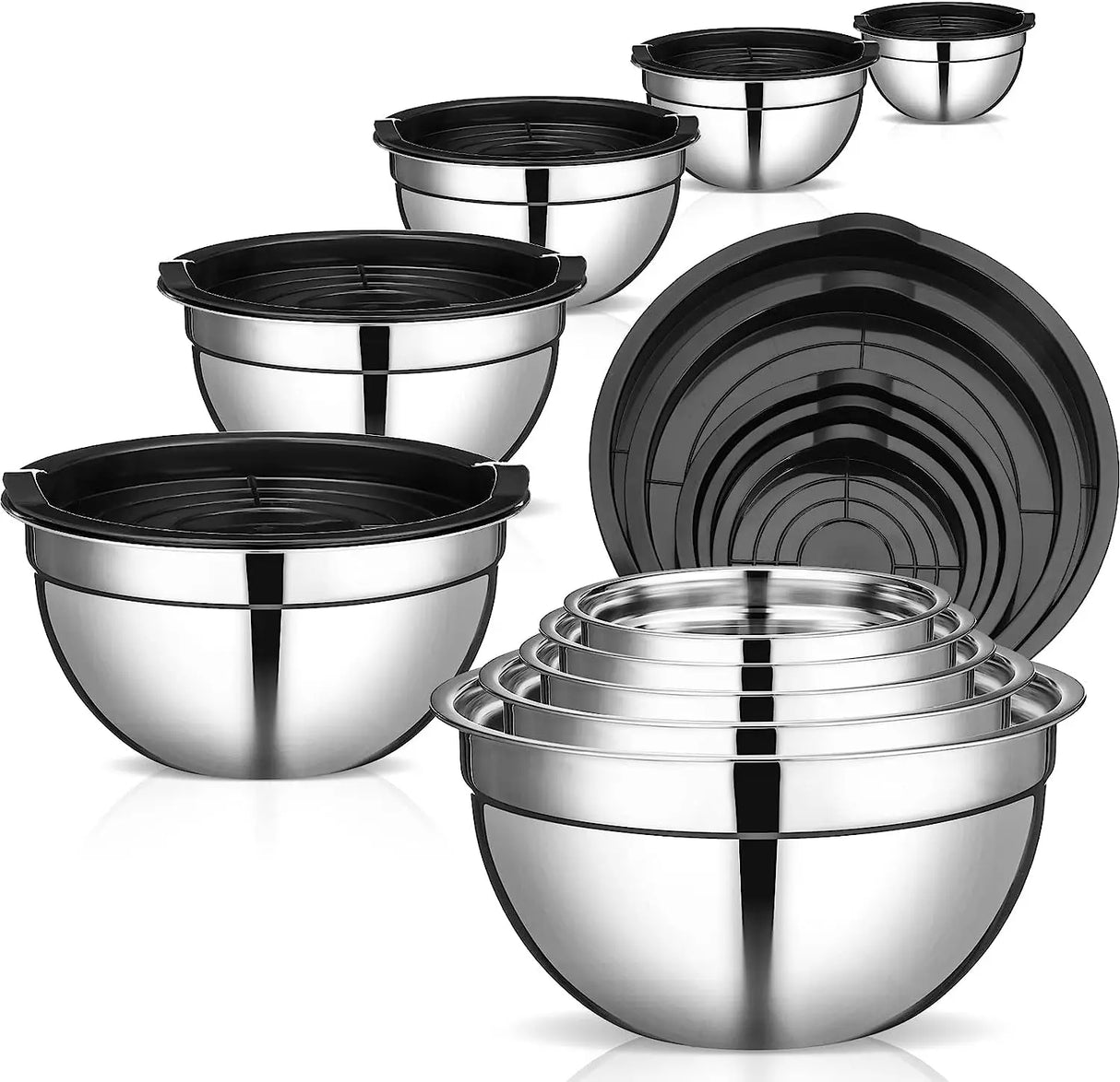 Stainless Steel Mixing Bowls Set, 5 Piece Metal Mixing Bowls with Lids Set for Kitchen, Baking, Prepping, Cooking