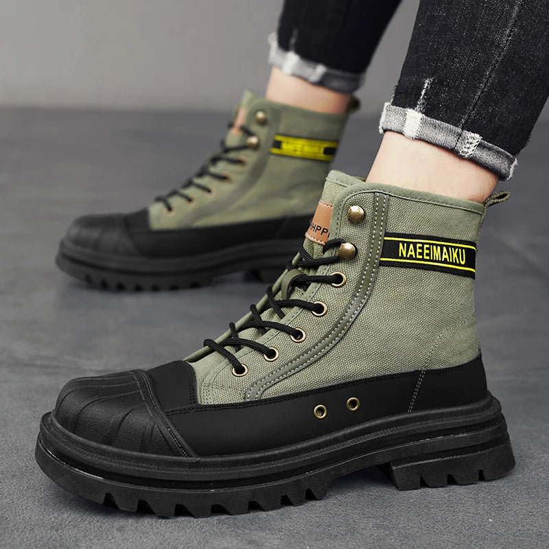 Men's boots four seasons high-top casual boots canvas boots soft-soled non-slip thick-soled outdoor boots fashion tooling boots