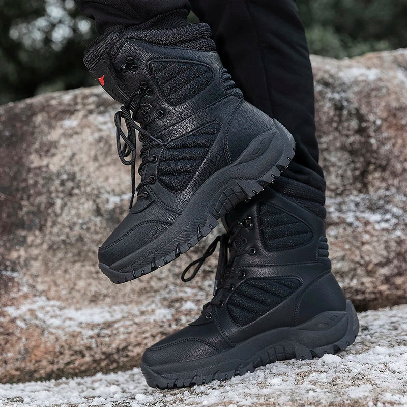 New Warm Plush Snow Boots Men Lace Up Casual High Top Men's Boots Waterproof Winter Boots Anti-Slip Ankle Boots Army Work Boots