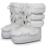 y2k Black Fur Boots for Women Snow Boots 2025 Winter Faux Fur Boots Fluffy Fuzzy Furry Faux Fur Boots Waterproof Mid-calf Boots