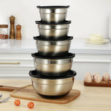 Lided mixing bowl set, 5 stainless steel mixing bowls, perfect for kitchen cooking, baking, and serving