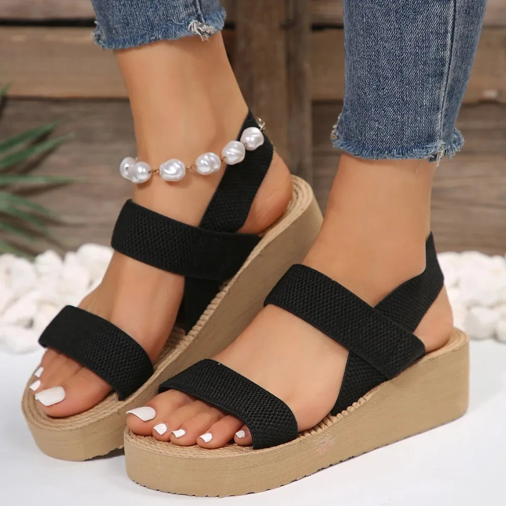 Women's Minimalist Wedge Sandals Open Toe Thick Soled Platform Casual Sandals Ankle Strap Slingback Sandals