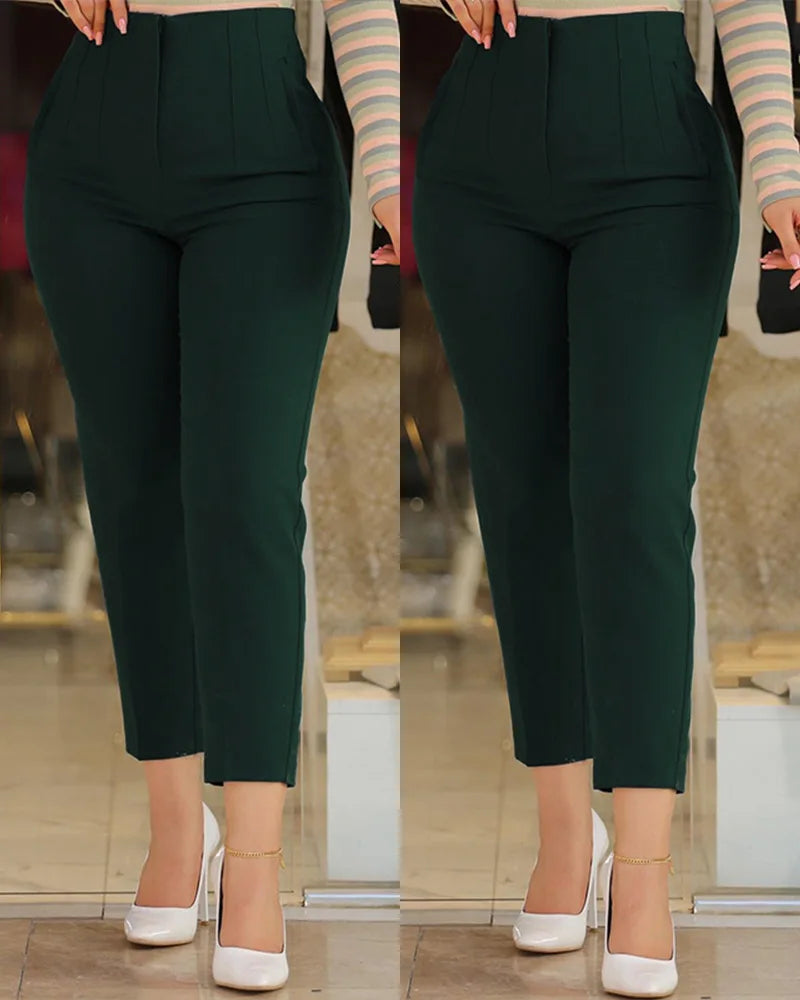 Pants for Woman 2025 Business Office Lady Black High Waist Waist Tight Fitting Elegant Work Pants Female Trousers