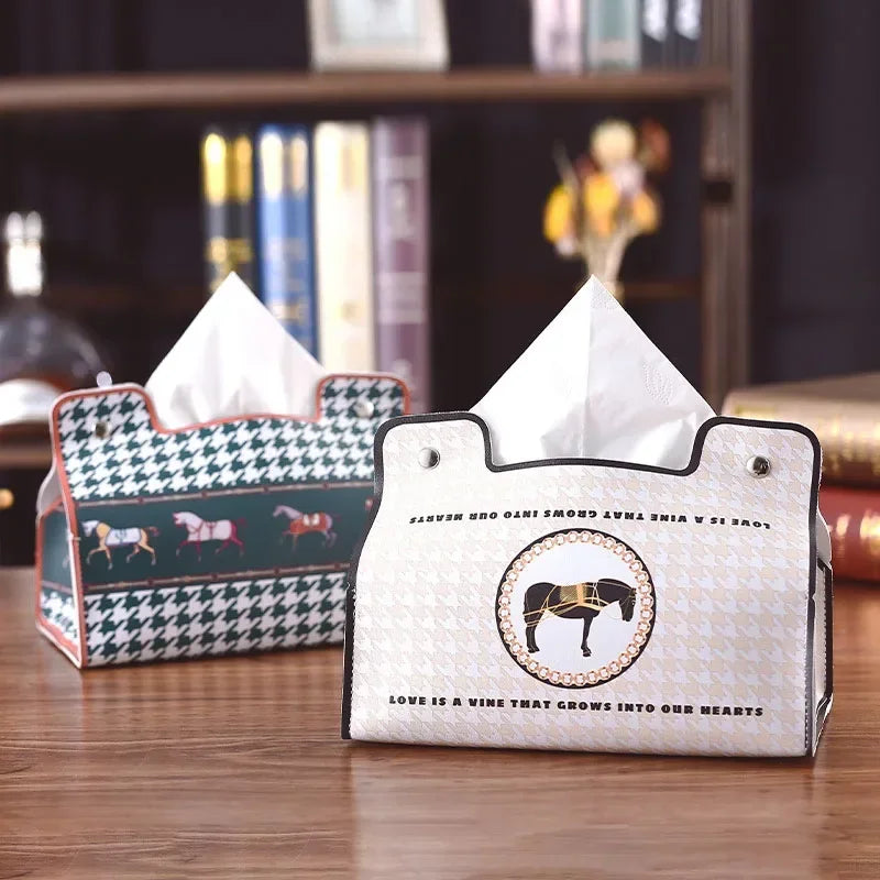 Retro Furniture Tissue Box PU Leather Tissue Case Napkin Holder Storage Container Car DesktopTissue  Storage Box Napkin Holder