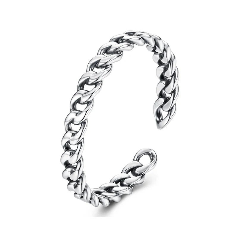 WOSTU Real 925 Sterling Silver Punk Cuban Link Ring For Women Stylish Retro Adjustable Ring for Women Hip Hop Girls Party Gift